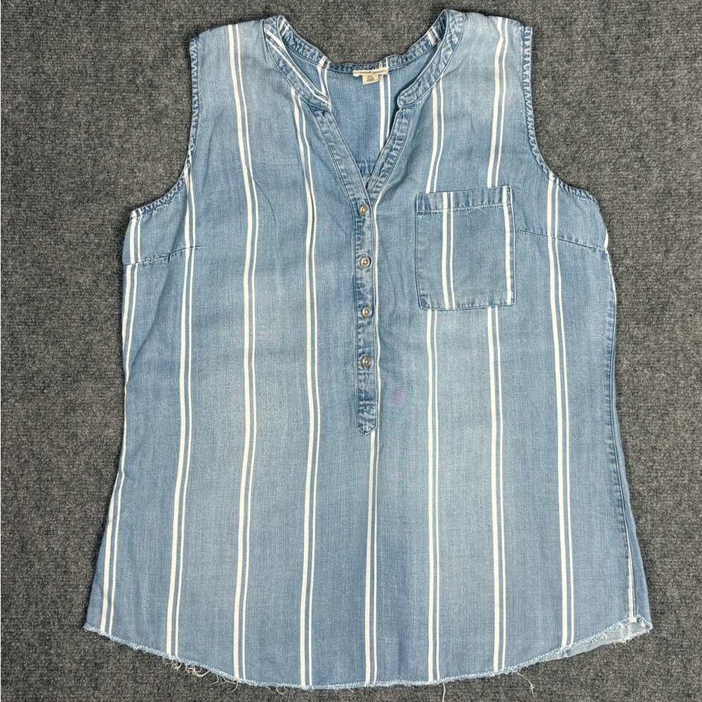 Tribal Jeans Sleeveless Chambray Striped Button Front Tank Top Size L